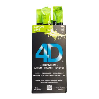 4D Clean Energy Drink Mix + Electrolytes + Immune Support + MultiVitamins + Joint and Skin Support (Lemon Lime, 25 Pack)