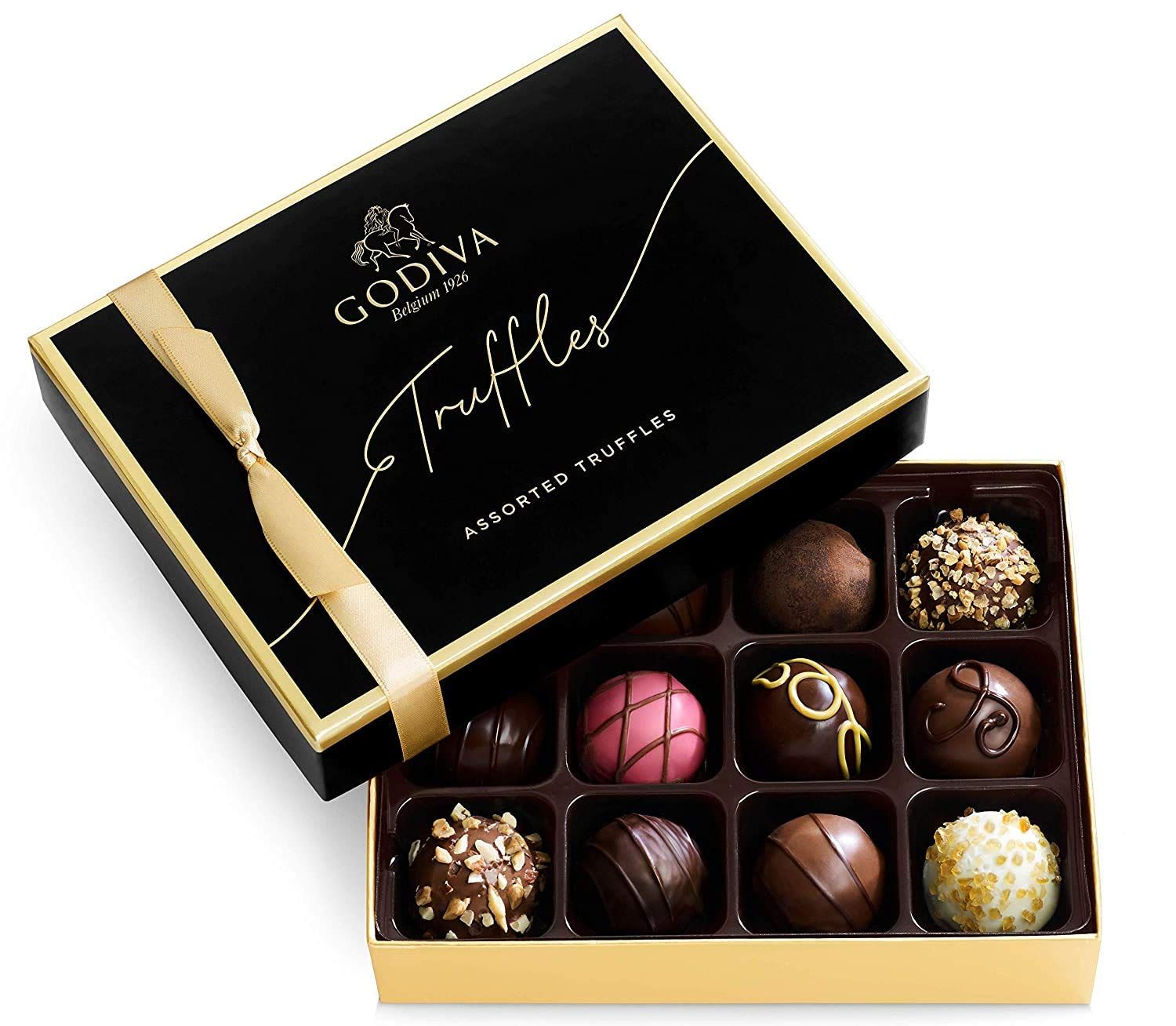 Godiva Chocolatier Signature Assorted Chocolate Truffle Gift Box for Birthday Graduation Thank You Fathers Day Gift Basket Gourmet Candy with Creamy Ganache in Milk White Dark Chocolate 12pc