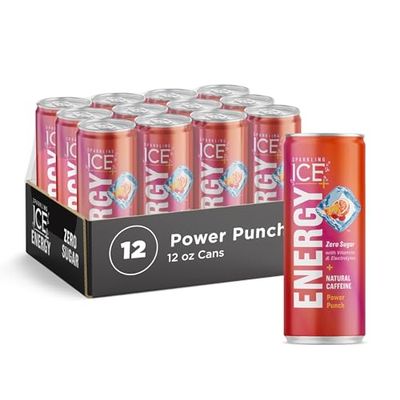 Sparkling Ice +Energy Power Punch 12Pk. Energy Drinks with Vitamins + Antioxidants, Zero Sugar. 12 fl oz cans.