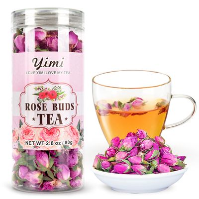 Yimi Rose Buds Tea, Whole Edible Dried Roses Loose Leaf Flowers, Floral Herbal Tea Beverages, Ideal Gift for Christmas, 2.8 Oz