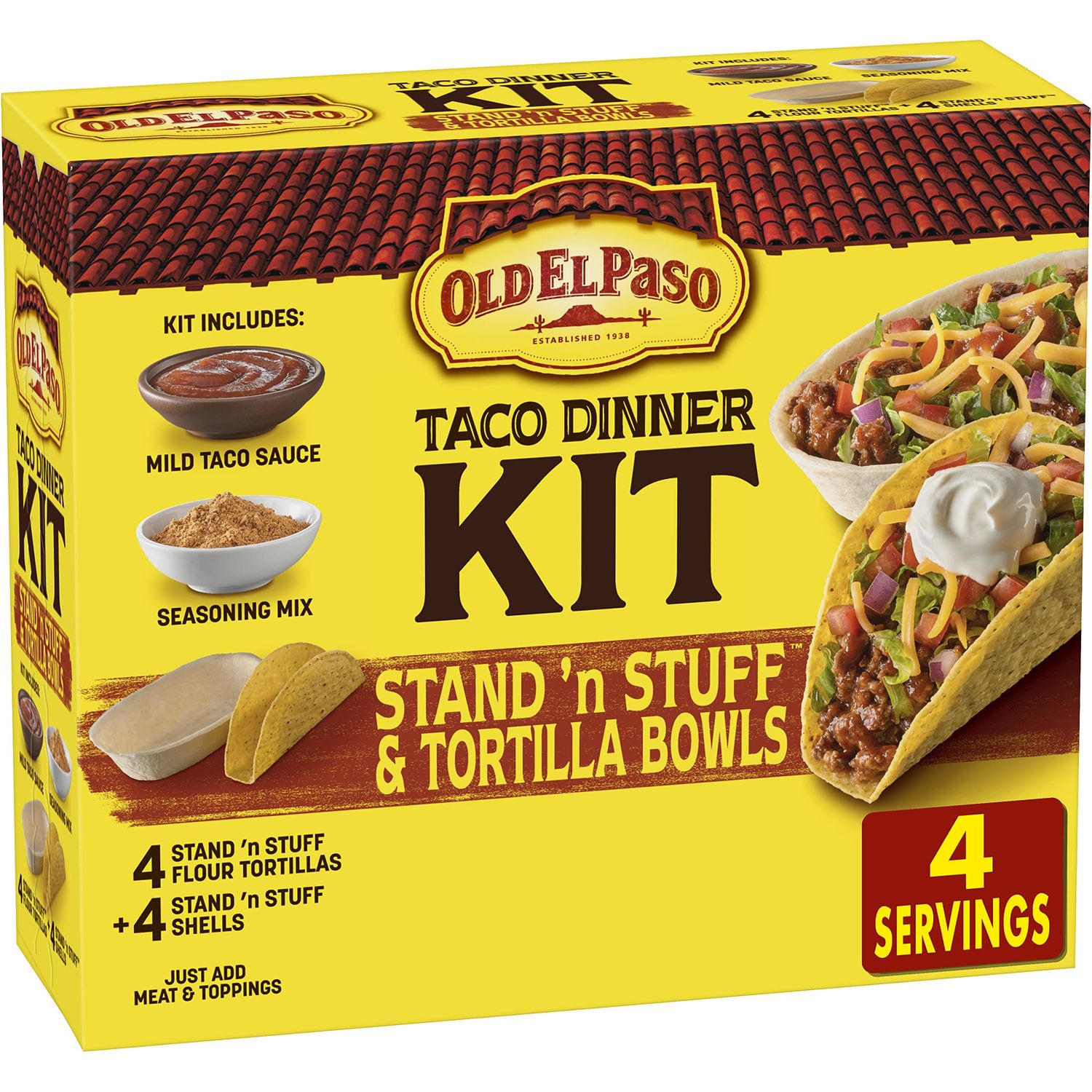 Old El Paso Stand &#39;N Stuff Shells and Tortilla Bowls, Hard &amp; Soft Taco Dinner Kit, 9.4 oz.