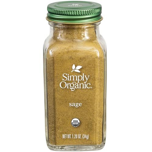 Simply Organic Ground Sage Leaf, 1.41 Ounce, Sweet Earthy Flavor, Hints of Mint, Pair with Garlic &amp; Rosemary, Kosher, Organic