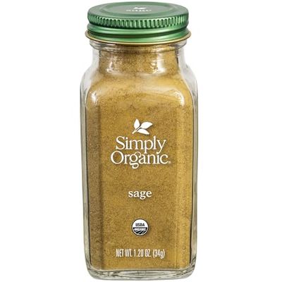Simply Organic Ground Sage Leaf, 1.41 Ounce, Sweet Earthy Flavor, Hints of Mint, Pair with Garlic &amp; Rosemary, Kosher, Organic