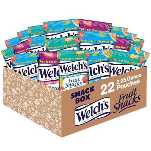 Welch&#39;s Fruit Snacks, Variety Pack with Mixed Fruit, Island Fruits &amp; Berries &#39;n Cherries, Gluten Free, 2.25 oz Bags (Pack of 22)