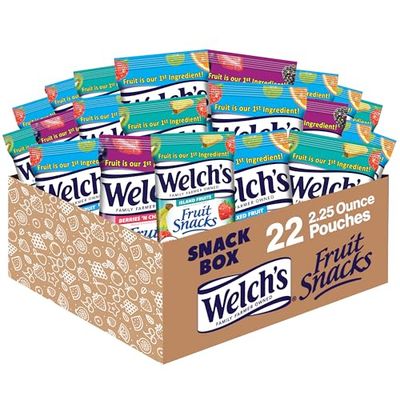 Welch&#39;s Fruit Snacks, Variety Pack with Mixed Fruit, Island Fruits &amp; Berries &#39;n Cherries, Gluten Free, 2.25 oz Bags (Pack of 22)