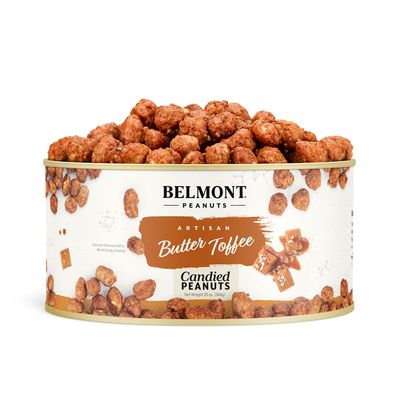 Belmont Peanuts Gourmet Butter Toffee Candied Peanuts, 20 oz (1 Pack) - Only 4 Ingredients, No Preservatives, 3g Protein - A Premium, Sweet, Buttery, Salty, Crunchy, Hand Seasoned Snack