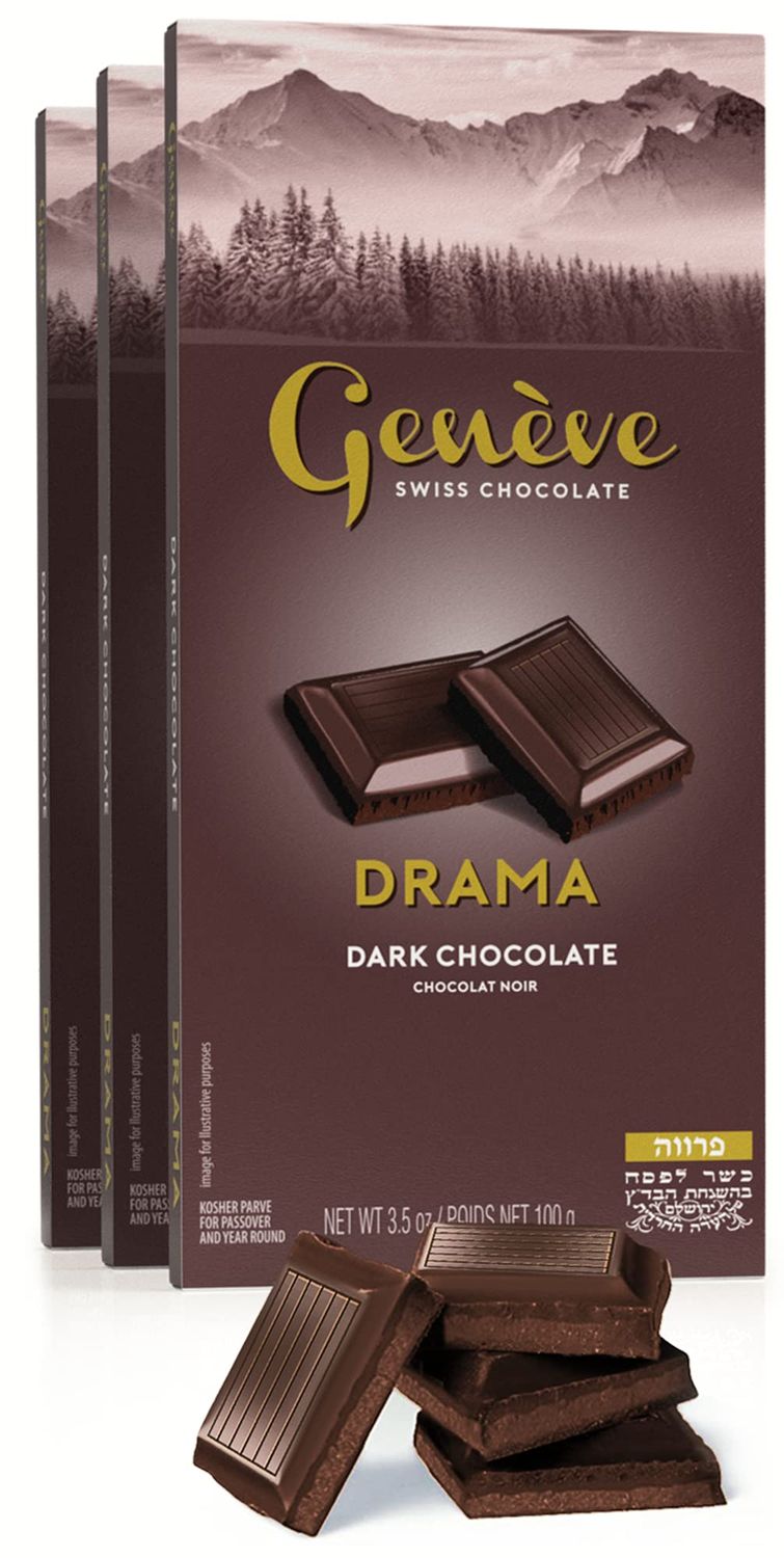 Geneve Real Swiss Vegan Dark Chocolate Drama 3.5oz (3 Pack) | Dairy Free | Rich &amp; Creamy | For Desserts, Coffe, Baking, Icing etc. | Kosher (Including Passover)