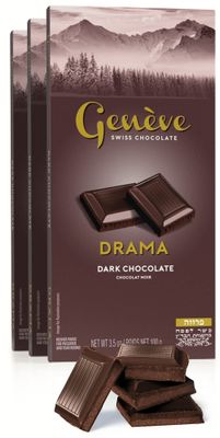 Geneve Real Swiss Vegan Dark Chocolate Drama 3.5oz (3 Pack) | Dairy Free | Rich &amp; Creamy | For Desserts, Coffe, Baking, Icing etc. | Kosher (Including Passover)