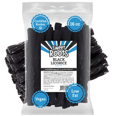 Sweet Roots Black Licorice Twists (16 oz / 1 Bag) - JUMBO Size - Certified Kosher - Vegan - Fat Free
