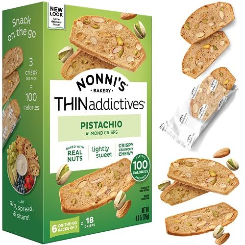 Nonni's THINaddictives Almond Thin Cookies - Pistachio Almond Cookie Thin - Sweet Crunchy &amp; Chewy Almond Cookie - Perfect w/Coffee - Biscotti Individually Wrapped Cookie - Kosher Coffee Cookie 4.4 oz