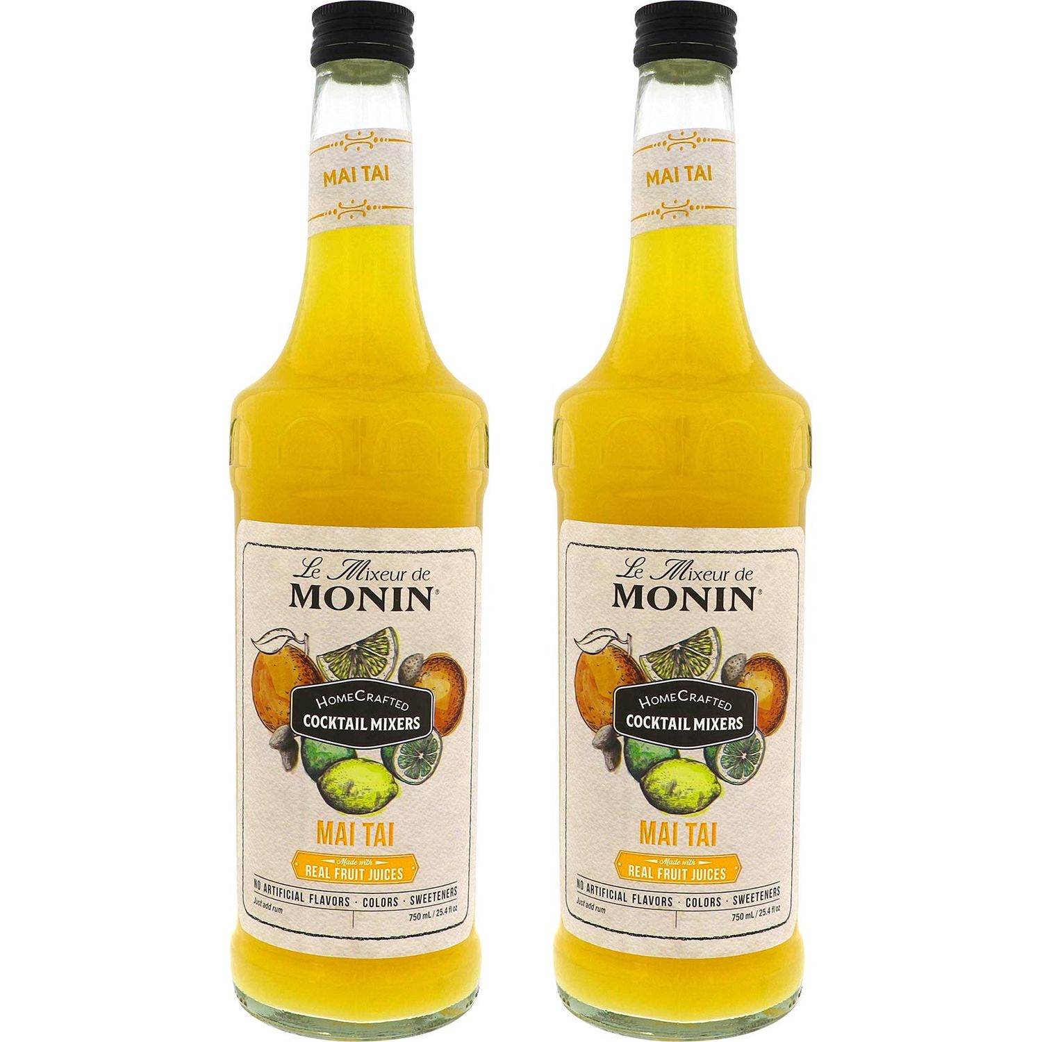 Monin - HomeCrafted Mai Tai Cocktail Mixer, Ready-to-Use Drink Mix, Tropical Blend of Pineapple &amp; Orange, Made with Natural Flavors &amp; Real Fruit Juice, DIY Cocktails, Just Add Rum (750 ml, 2-Pack)