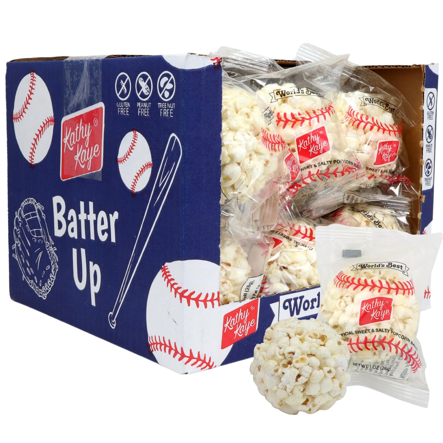 Kathy Kaye Individually Wrapped Popcorn Balls, Bulk Baseball Themed Party Favors, 18 Count