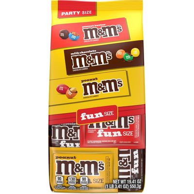 M&amp;M&#39;S Milk Chocolate, Peanut &amp; Peanut Butter Fun Size Variety Pack, Party Size, 19.41 Oz Bulk Candy Bag