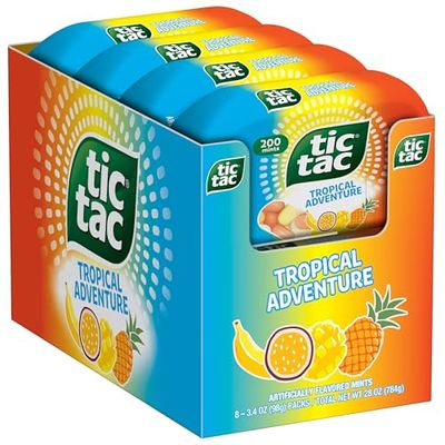 Tic Tac Tropical Adventure Fruit Flavored Mints, 8 Count, On-the-Go Refreshment, Stocking Stuffers, 3.4 oz Each