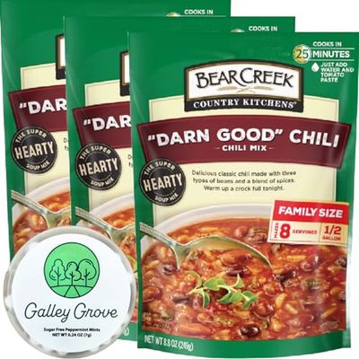 Darn Good Chili Dry Soup Mix Starter Kit From Bear Crk, Just Add Water, Family Size Bulk (3-Pack) Pre-Packaged, Cooks in 25 Minutes, 24 Servings Bundle With Galley Grove Breath Mints