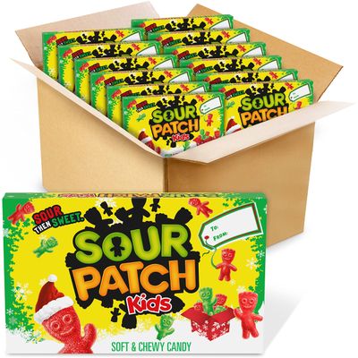 SOUR PATCH KIDS Red &amp; Green Soft &amp; Chewy Holiday Candy, Bulk Candy, 12 - 3.1 oz Boxes