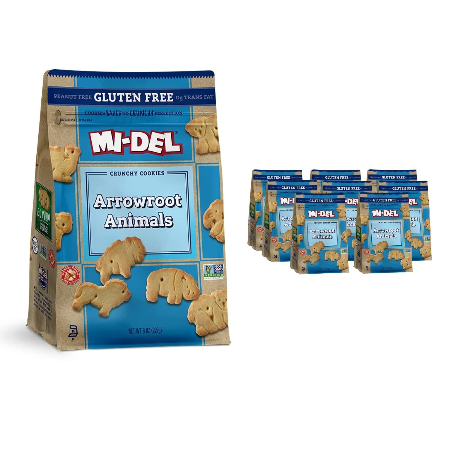 Mi-Del Arrowroot Gluten Free Animal Crackers - Non GMO Certified, 0g Trans Fat Cookies - Bulk Animal Crackers 8 Ounce (Pack of 8)