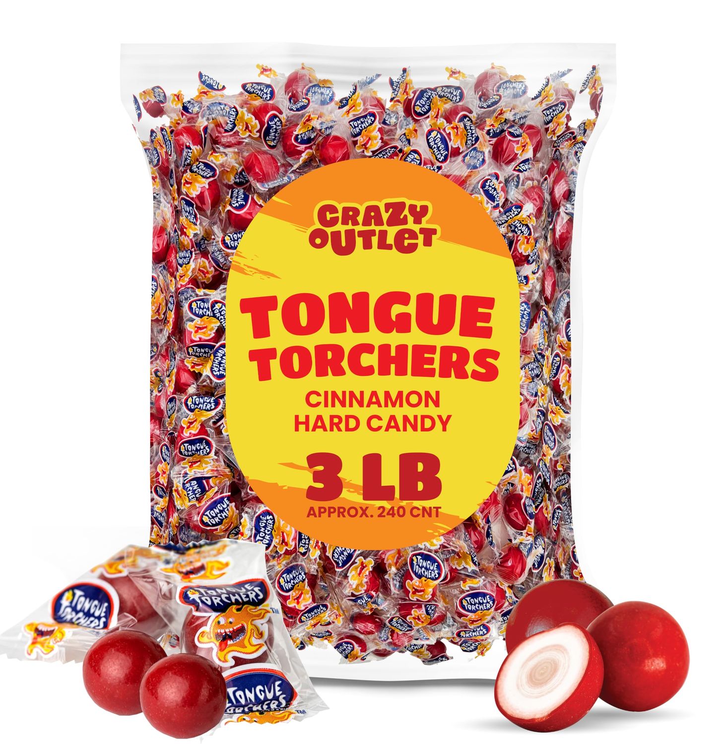 Tongue Torchers Cinnamon Hard Candy, 3 Pound Bulk Pack, 240 Pieces
