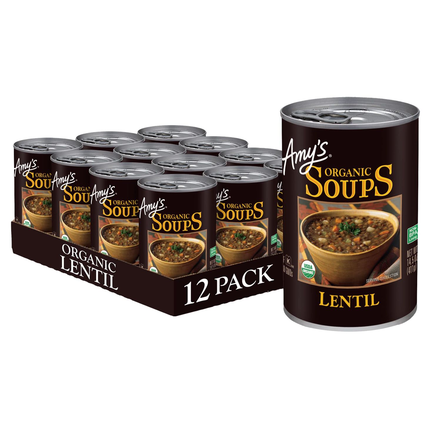 Amy&#39;s Soup, Vegan, Gluten Free, Organic Lentil, 14.5 Ounce (Pack of 12)