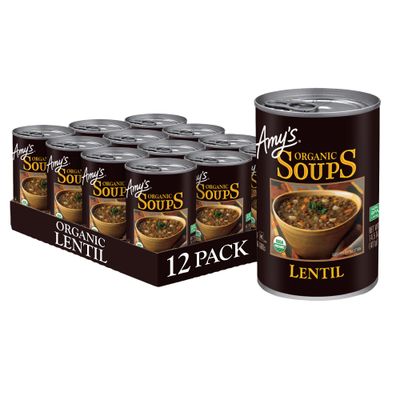 Amy&#39;s Soup, Vegan, Gluten Free, Organic Lentil, 14.5 Ounce (Pack of 12)