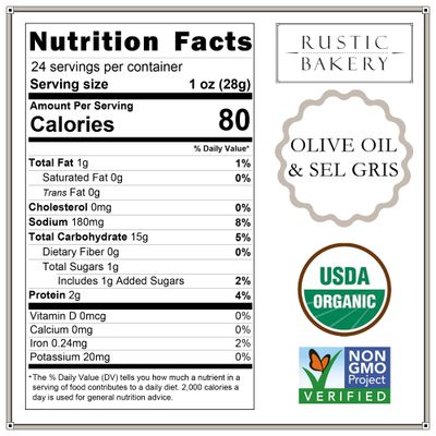 Rustic Bakery Handmade Sourdough Flatbread - Olive Oil & Sel Gris - Sea Salt Charcuterie Crackers - Artisan Crackers for Cheese Platter or Snacking - Made in California - Pack of 4, 6 Oz Trays