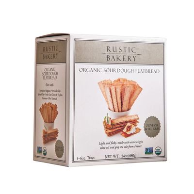 Rustic Bakery Handmade Sourdough Flatbread - Olive Oil &amp; Sel Gris - Sea Salt Charcuterie Crackers - Artisan Crackers for Cheese Platter or Snacking - Made in California - Pack of 4, 6 Oz Trays