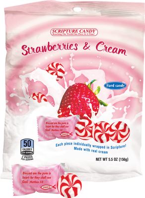 Scripture Candy, Strawberry &amp; Cream Hard Candy 5.5 Ounce Bag, 25 Pieces