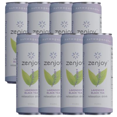 Zenjoy Lavender Black Tea Relaxation Drink 8 Pack - Calming Drink with Ashwagandha &amp; Lemon Balm - Non-Alcoholic Beverage Infused with L-Theanine for Enhanced Focus - 12oz Cans