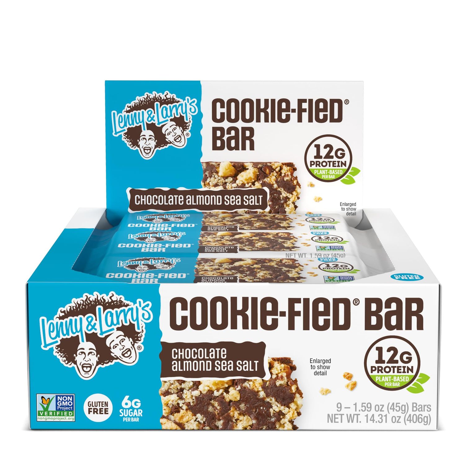 Lenny &amp; Larry&#39;s Cookie-fied Plant-Based Protein Bar, Vegan and Non-GMO, Chocolate Almond Sea Salt, 45 g, 9 Count