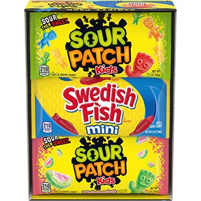 SOUR PATCH KIDS and SWEDISH FISH Mini Soft &amp; Chewy Candy Variety Pack, Christmas Candy Stocking Stuffers, 18 - 2 oz Bags