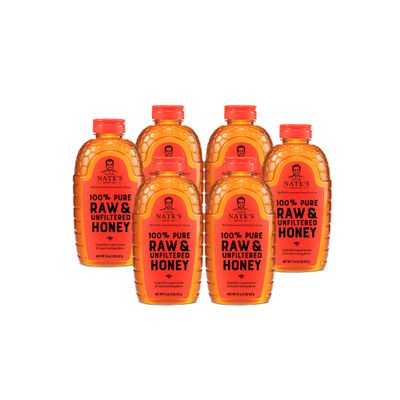 Nate&#39;s 100% Pure, Raw &amp; Unfiltered Honey - Award-Winning Taste, 32oz. Squeeze Bottle (6 Pack)