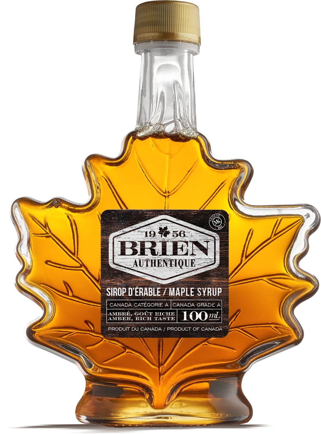 Brien 100% Pure Maple Syrup | Gluten Free Vegan Syrup | Maple Syrup Gift Bottle | Real Maple Syrup Product From Canada | Maple Leaf Bottle 3.4 Fl Oz / 100ml (Pack of 1)