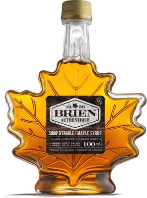 Brien 100% Pure Maple Syrup | Gluten Free Vegan Syrup | Maple Syrup Gift Bottle | Real Maple Syrup Product From Canada | Maple Leaf Bottle 3.4 Fl Oz / 100ml (Pack of 1)