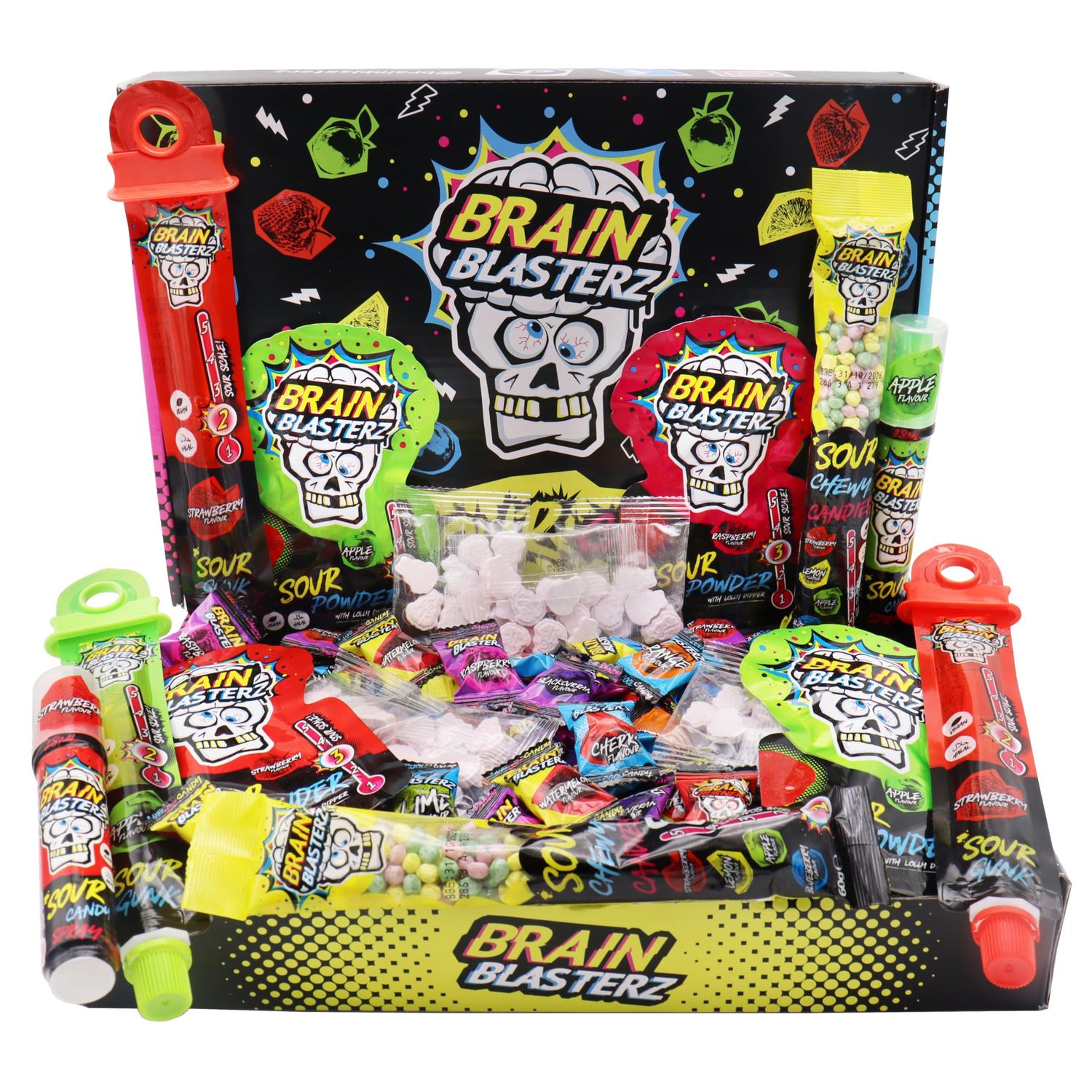 Brain Blasterz MEGA Sour Candy Variety Pack, Sour Candy Box w/ 22 pcs, Christmas Candy, Candy Variety Pack, Sour Sweets, Unique Candy Variety Pack, Halal &amp; Vegan Candy, Chew Bars, Birthday Sweets Gift