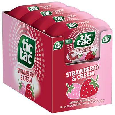Tic Tac Strawberry &amp; Cream Flavored Mints, 8 Count, On-the-Go Refreshment, Stocking Stuffers, 3.4 oz Each
