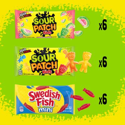 SOUR PATCH KIDS and SWEDISH FISH Mini Soft &amp; Chewy Candy Variety Pack, Christmas Candy Stocking Stuffers, 18 - 2 oz Bags