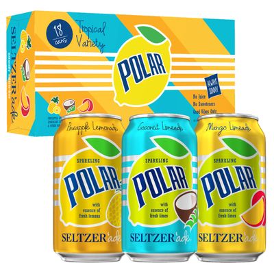 Polar Seltzer&#39;ade Tropical Variety Pack, 12 fl oz cans, 18 pack