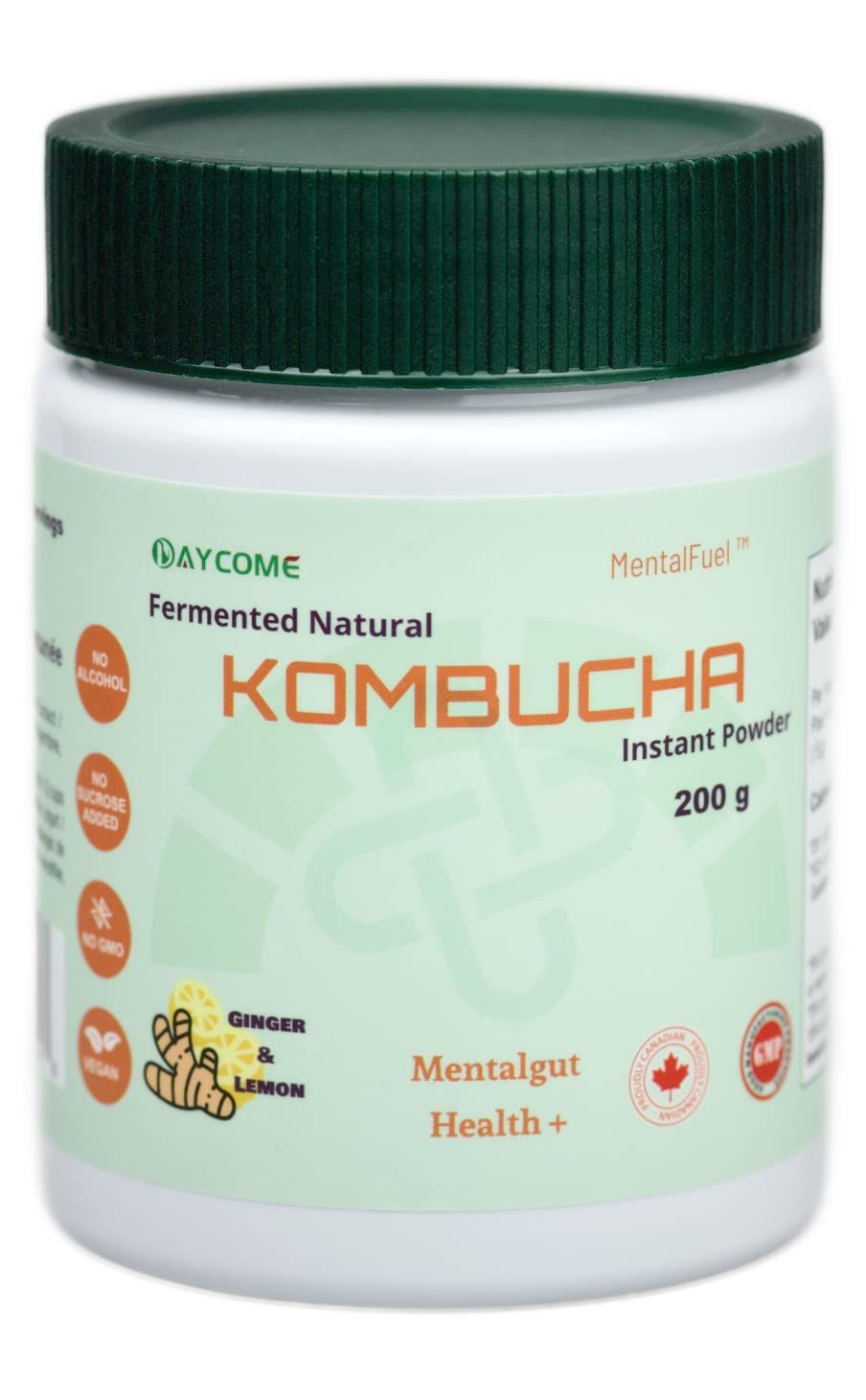 MentalFuel Kombucha Drink Powder - Instant Sparkling Fermented Kombucha Powder, Ginger Lemon Flavor, 200g | 40 Servings | Supports Gut-Brain Health, Anti-oxidation | Gluten-Free, Non-GMO