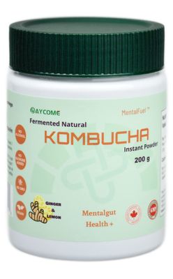 MentalFuel Kombucha Drink Powder - Instant Sparkling Fermented Kombucha Powder, Ginger Lemon Flavor, 200g | 40 Servings | Supports Gut-Brain Health, Anti-oxidation | Gluten-Free, Non-GMO