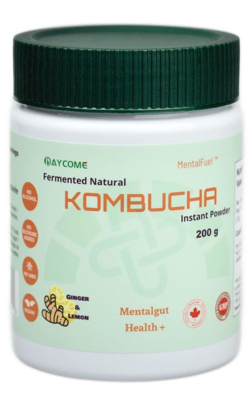 MentalFuel Kombucha Drink Powder - Instant Sparkling Fermented Kombucha Powder, Ginger Lemon Flavor, 200g | 40 Servings | Supports Gut-Brain Health, Anti-oxidation | Gluten-Free, Non-GMO