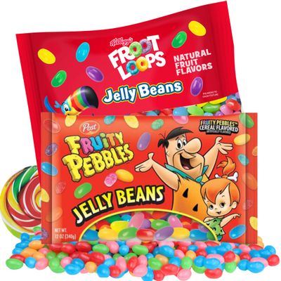Fruit Loop and Fruity Pebbles Jelly Beans, Summer 2024 Candies, Cereal Flavored Candy, 12 Ounces Each (Pack of 2) (Froot Loops and Fruity Pebbles)