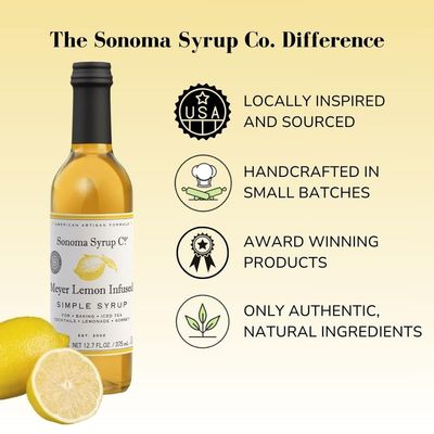 Sonoma Syrup Co Meyer Lemon Infused Simple Syrup 12.7 Fl Oz for Beverages, Cocktails, and Cooking