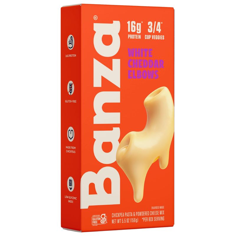 Banza Elbows &amp; White Cheddar Mac and Cheese - High Protein, Gluten Free, and Lower Carb Protein Mac and Cheese - 5.5oz