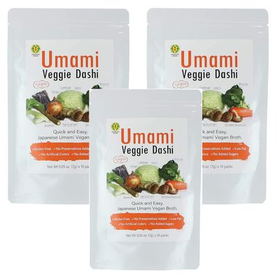 Kinjirushi Umami Veggie Dashi Soup Stock 2.47oz, (7gÃƒâ€”10pcs) Vegan, Gluten Free, Savory, Shiitake, Ginger, Japanese, Miso Soup, Powder, Ramen, Ramen Noodles, Keto, Miso