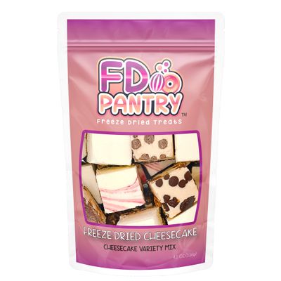Freeze Dried Cheesecake New York Style, Caramel Chocolate Chip and Strawberry Swirl Crunchy Treat Resealable Bag 4.1 oz Cheese Cake