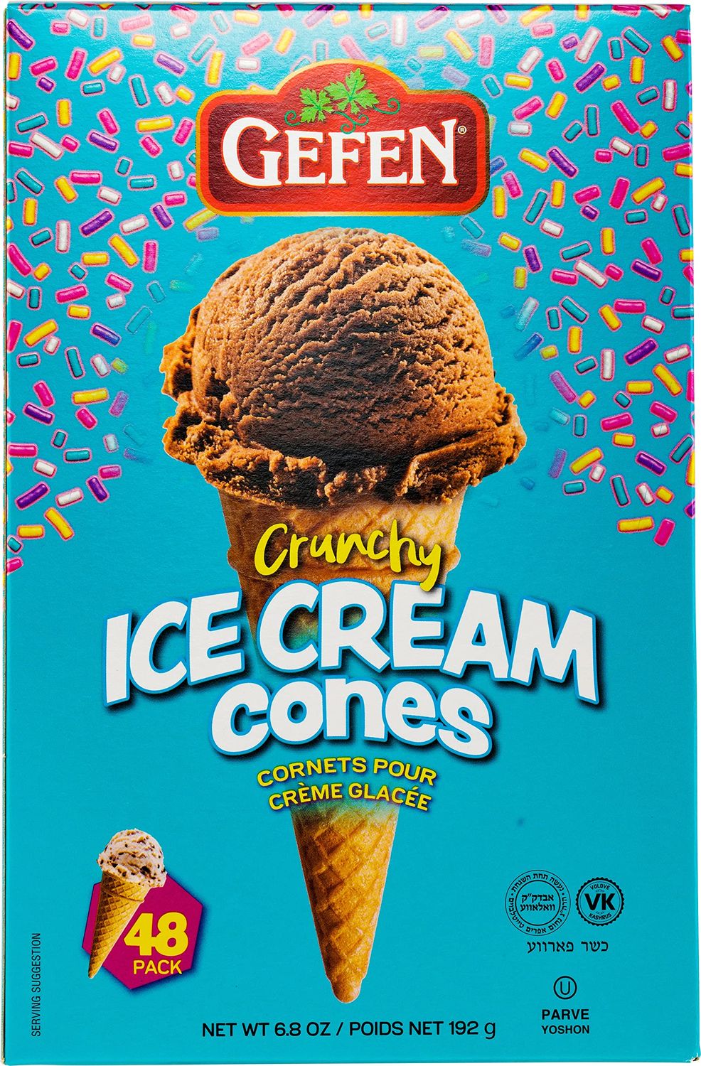 Gefen Ice Cream Cones, 48 CT | Crunchy &amp; Delicious | No Sugar | Great for Parties | Kosher