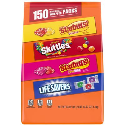 SKITTLES, STARBURST Original &amp; FaveRed, LIFE SAVERS Individually Wrapped Bulk Fun Size Chewy &amp; Hard Candy Assortment, 44.07 oz Bag