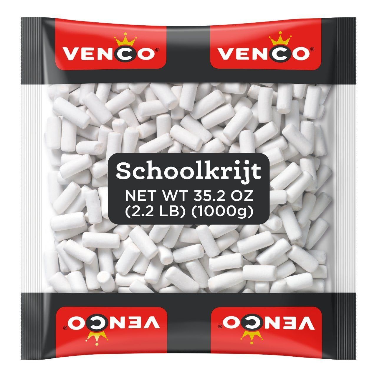 Venco Schoolkrijt Licorice Chalk Candy - School Chalk Licorice Sticks, White Crunchy Mint Coated Liquorice Candies with Soft Sweet Anise Filling, Original Dutch Licorice - Candy Bulk, 2.2 lbs Bag