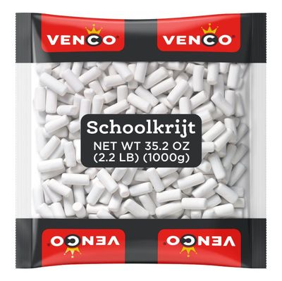Venco Schoolkrijt Licorice Chalk Candy - School Chalk Licorice Sticks, White Crunchy Mint Coated Liquorice Candies with Soft Sweet Anise Filling, Original Dutch Licorice - Candy Bulk, 2.2 lbs Bag