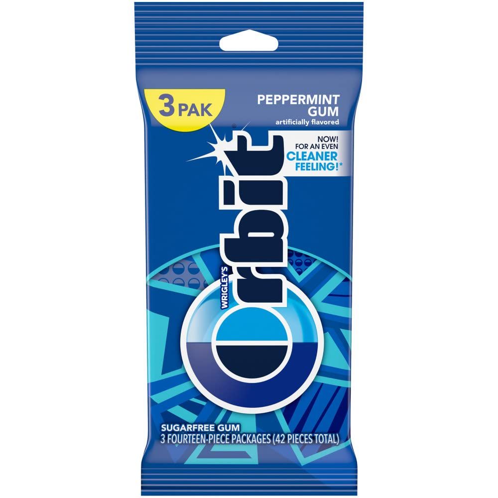 ORBIT Peppermint Sugarfree Chewing Gum, 3 Packs of 14-Pieces (42 Total Pieces)